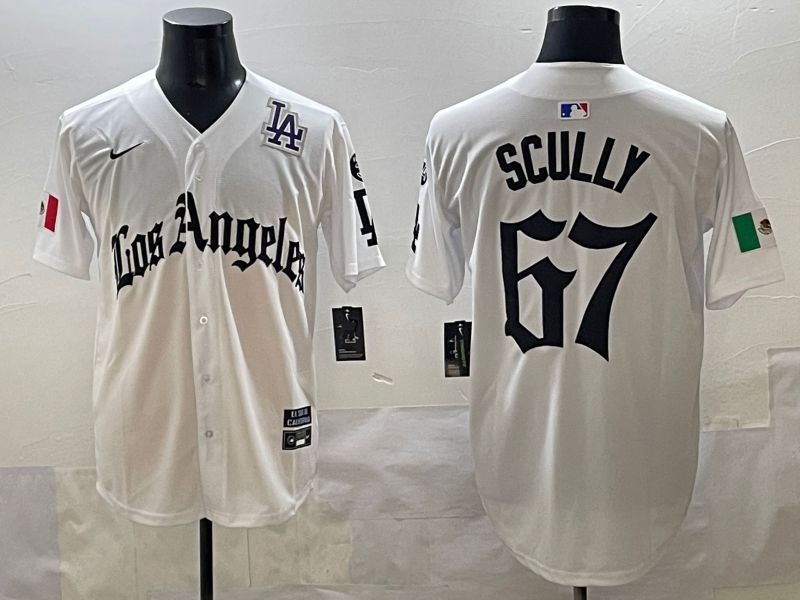 Men 2025 Los Angeles Dodgers #67 Scully White Five generations Joint Name Nike MLB Jersey style 37